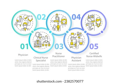 Chronic care management providers circle infographic template. Data visualization with 5 steps. Editable timeline info chart. Workflow layout with line icons. Myriad Pro-Regular font used