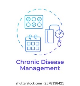 Chronic disease management blue gradient concept icon. Continuous monitoring. Application of telehealth. Round shape line illustration. Abstract idea. Graphic design. Easy to use in presentation