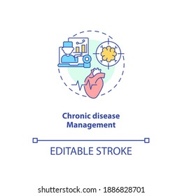 Chronic Disease Management Concept Icon. Telemedicine Services Types. Health Care Future. Online Treatment Idea Thin Line Illustration. Vector Isolated Outline RGB Color Drawing. Editable Stroke