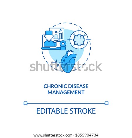 Chronic disease management concept icon. Telemedicine working methods types. Health care. Online treatment idea thin line illustration. Vector isolated outline RGB color drawing. Editable stroke