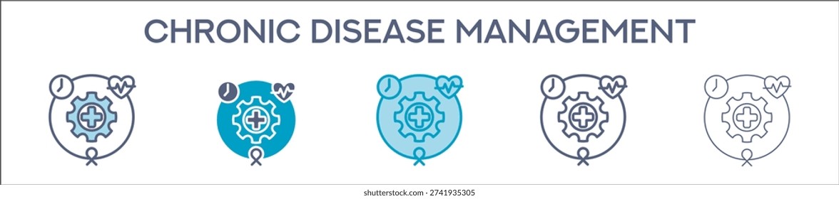 Chronic Disease Management Element For Design Graphic - Multi Styles. Vector Illustration Of Two Colored And Black. Multiple Icons Designs Can Be Used For Mobile, Ui, Web