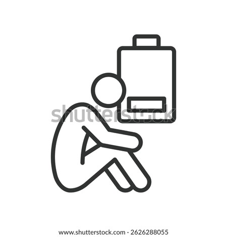 Chronic fatigue, icon in line design. Chronic fatigue, exhaustion, tiredness, fatigue syndrome, energy loss, burnout, sleep disorder on white background vector. Chronic fatigue, editable stroke icon