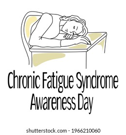 Chronic Fatigue Syndrome Awareness Day, Schematic representation of a person asleep on a desktop vector illustration