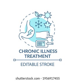 Chronic Illness Treatment Blue Concept Icon. Diabetes Diagnostics. Digestion Problems. Family Doctor Idea Thin Line Illustration. Vector Isolated Outline RGB Color Drawing. Editable Stroke