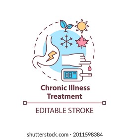 Chronic illness treatment concept icon. Diabetes diagnostics. Digestion problems. Family doctor idea thin line illustration. Vector isolated outline RGB color drawing. Editable stroke