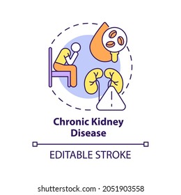 Chronic kidney disease concept icon. Hypertension cause abstract idea thin line illustration. Kidney function loss. Persistent renal disease. Vector isolated outline color drawing. Editable stroke