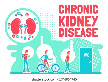Chronic kidney disease poster flat vector template. Abdominal body pain from illness. Brochure, booklet one page concept design with cartoon characters. Internal organ health flyer, leaflet