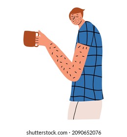 Chronic lack of sleep, tiredness in the morning. Depressive disorder. Vector hand drawing illustration.