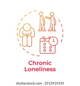 Chronic loneliness red gradient concept icon. Depression, anxiety. Solitude, melancholy. Round shape line illustration. Abstract idea. Graphic design. Easy to use in infographic, presentation