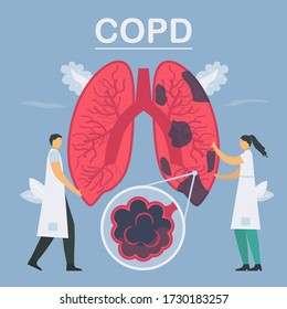 Chronic Obstructive Pulmonary Disease Or COPD. Lung Have Breathing Problems And Poor Airflow. Vector Illustration In Flat Design.