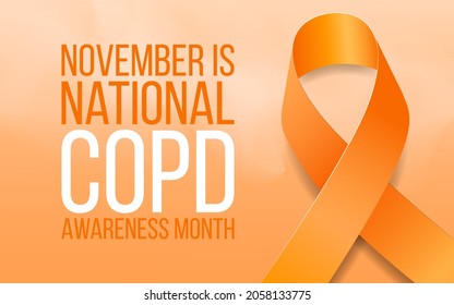 Chronic obstructive pulmonary disease COPD awareness month concept. Banner with orange ribbon awareness and text. Vector illustration.