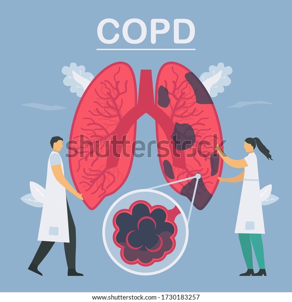 Chronic obstructive pulmonary disease or COPD.\
Lung have breathing problems and poor airflow. Vector illustration\
in flat design.