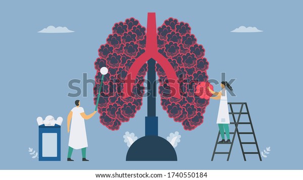 Chronic obstructive pulmonary disease or\
COPD. Give the new alveoli. Lung have breathing problems and poor\
airflow. Vector illustration in flat\
design.