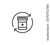 Chronic Pain Relief line icon. linear style sign for mobile concept and web design. A recurring arrow and a pill bottle outline vector icon. Symbol, logo illustration. Vector graphics