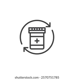 Chronic Pain Relief line icon. linear style sign for mobile concept and web design. A recurring arrow and a pill bottle outline vector icon. Symbol, logo illustration. Vector graphics