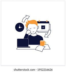 Chronic procrastination flat icon.Unhappy statistic.Tired person at workplace. Routine procrastinating process.Overload concept. Vector illustration