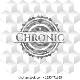 Chronic realistic grey emblem with geometric cube white background