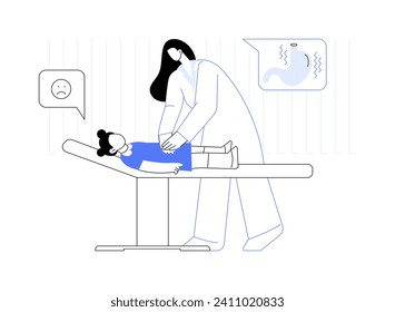 Chronic stomach issues in children abstract concept vector illustration. Pediatrician examines kids abdominal pain, make a diarrhea diagnosis, gastroenterology department abstract metaphor.