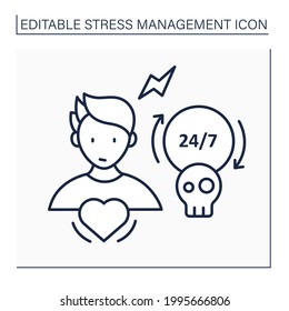 Icono de la línea de estrés crónica. Sensación de estrés constante y prolongada. Situaciones estresantes. Presión emocional. Concepto de salud mental. Ilustración vectorial aislada. Trazo editable