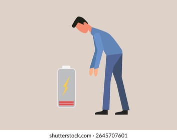 Chronic tired man, exhausted boy, male character feeling weak, low energy, physical or emotional burnout, mental fatigue