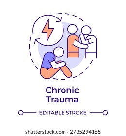 Chronic trauma multi color concept icon. Emotional abuse, social conflict. Communication issues. Round shape line illustration. Abstract idea. Graphic design. Easy to use in brochure, booklet