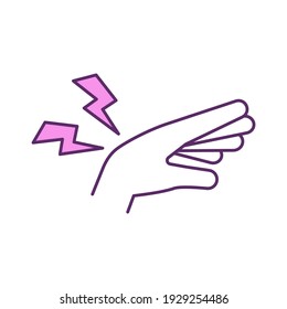 Chronic wrist pain RGB color icon. Swelling reduction. Dull, aching pain. Sprains, fractures from injuries. Chronic cramping. Arthritis and carpal tunnel syndrome. Isolated vector illustration