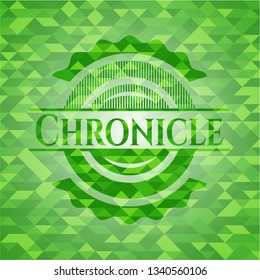 Chronicle realistic green emblem. Mosaic background