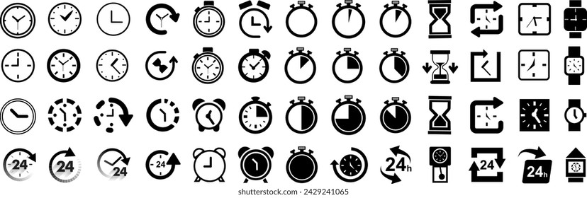 Chrono collection. Countdown timer or stopwatch symbols set. Clocks with different minute time intervals.