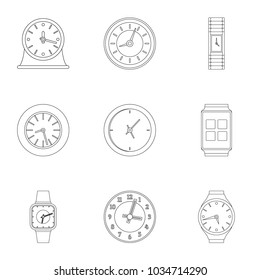 Chronograph movement icons set. Outline set of 9 chronograph movement vector icons for web isolated on white background