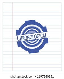 Chronological blue ink pen emblem. Vector Illustration. Detailed.