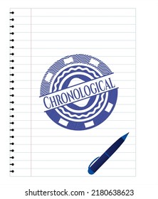 Chronological blue ink pen emblem. Vector Illustration. Detailed. 