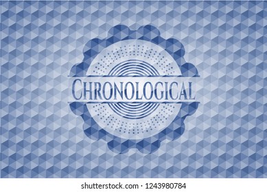 Chronological blue polygonal emblem.