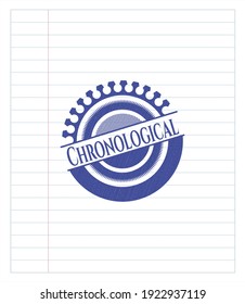 Chronological emblem draw with pen effect. Blue ink. Vector Illustration. Detailed. 