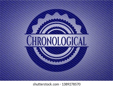 Chronological emblem with jean background. Vector Illustration. Detailed.