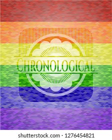 Chronological emblem on mosaic background with the colors of the LGBT flag