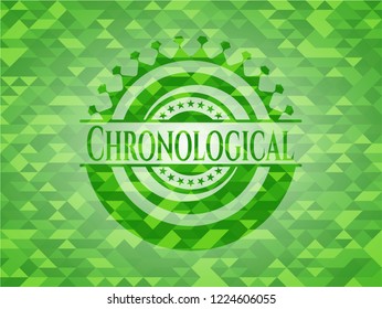 Chronological green emblem with mosaic ecological style background