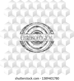 Chronological grey badge with geometric cube white background