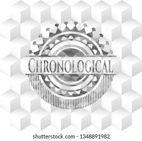 Chronological grey emblem with geometric cube white background