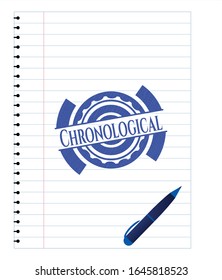 Chronological with pen strokes. Blue ink. Vector Illustration. Detailed.