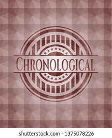 Chronological red emblem with geometric background. Seamless.