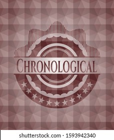 Chronological red emblem with geometric background. Seamless.