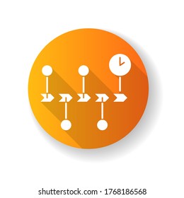 Chronology yellow flat design long shadow glyph icon. Scientific field of study, history research, school subject. Events order, roadmap presentation. Timeline silhouette RGB color illustration