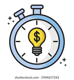 cronómetro con símbolo de dólar en diseño de ilustración de vector de luz bombilla
