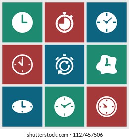 Chronometer icon. collection of 9 chronometer filled icons such as clock, wall clock. editable chronometer icons for web and mobile.