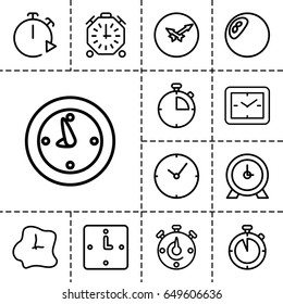 Chronometer icon. set of 13 outline chronometer icons such as clock, wall clock