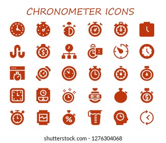  chronometer icon set. 30 filled chronometer icons. Simple modern icons about  - Wall clock, Stopwatch, Stop watch, Stopclock, Watch, Stumbleupon, Time, Timer, Chronometer, Measuring glass