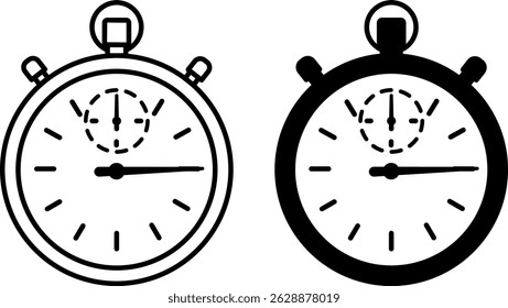 Chronometer Icons. Black and White Vector Illustration. Device Measuring Short Intervals. Sports Equipment. Running Concept