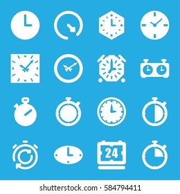 chronometer icons set. Set of 16 chronometer filled icons such as wall clock, clock