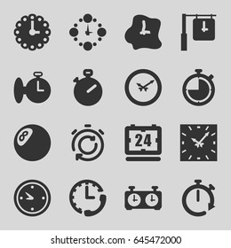 Chronometer icons set. set of 16 chronometer filled icons such as clock, wall clock