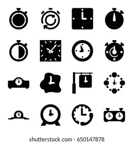 Chronometer icons set. set of 16 chronometer filled icons such as clock, wall clock